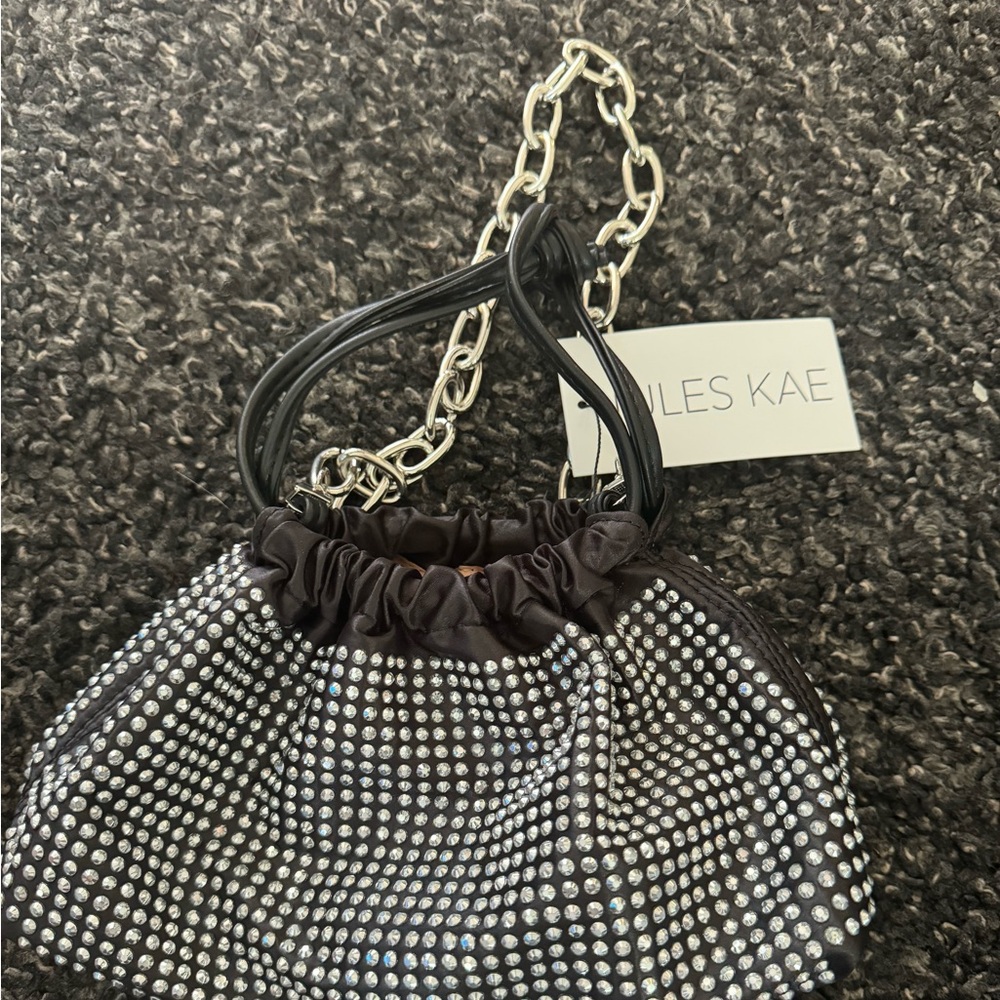 BNWT JULES KATE BLACK STUDDED BAG WITH SILVER HARDWARE CHAIN— vegan leather